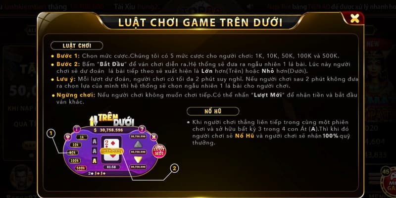 Luật cược game nhanh trên dưới